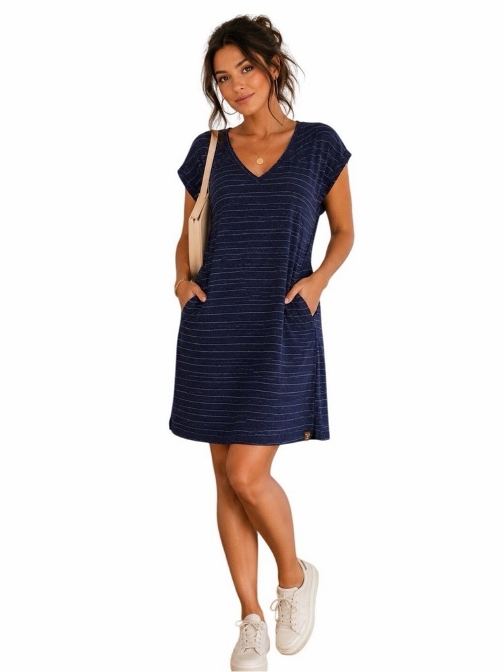 Title Nine Blue Striped V-Neck Swim Coverup